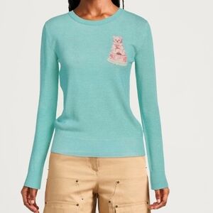 Moschino NWT Virgin Wool Green Teal Aqua Mint Lurex Sweater Top 40/6